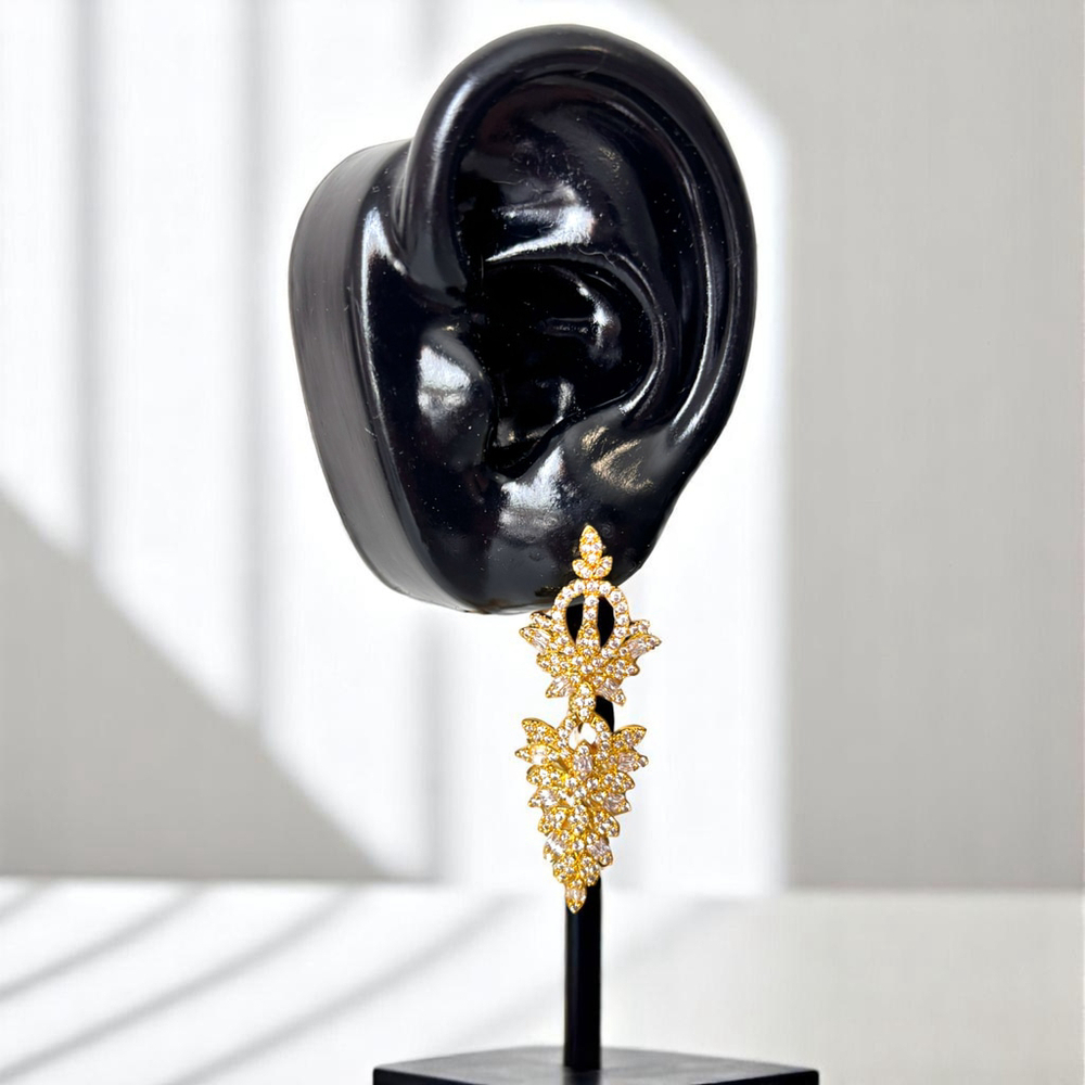 Women's Gold Colored Dangle Earrings with Cubic Zirconia Crystal Stones NWT